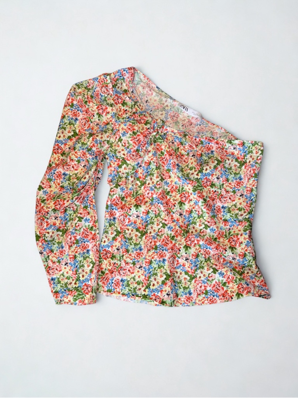 Zara Floral One-Sleeve Top - Pink, Green, Blue